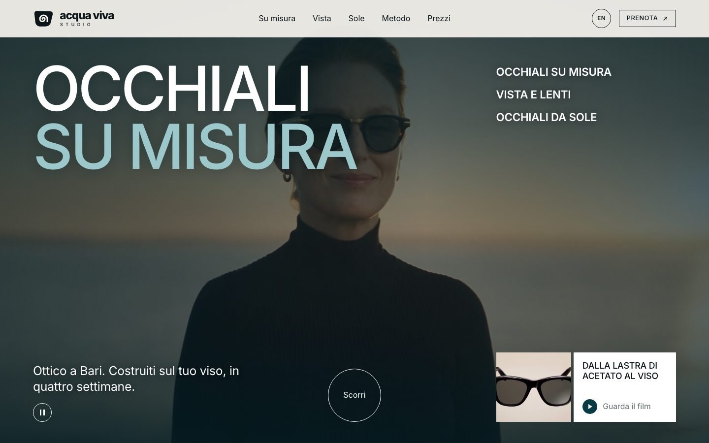 The Acqua Viva Studio home page, with a raw frame on the workbench