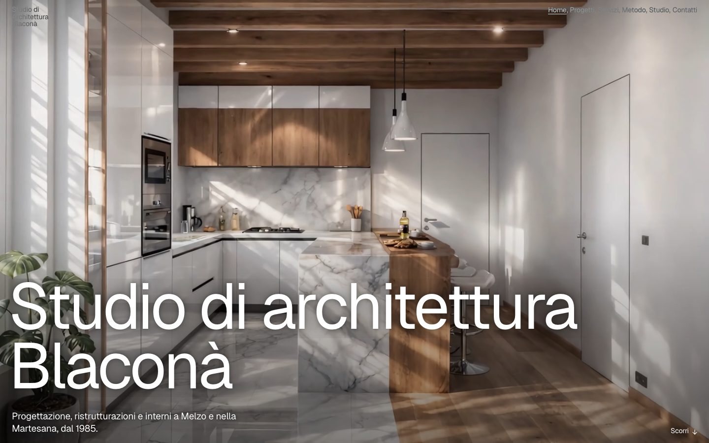 The GB Architetti home page, with the practice's name in the opening