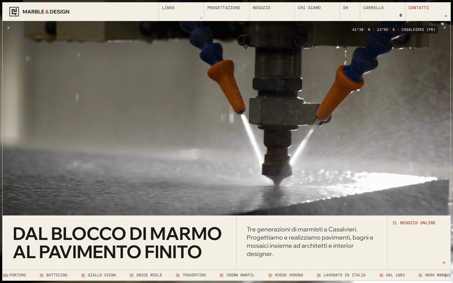 The Marble & Design home page, with the headline about the block becoming a finished floor