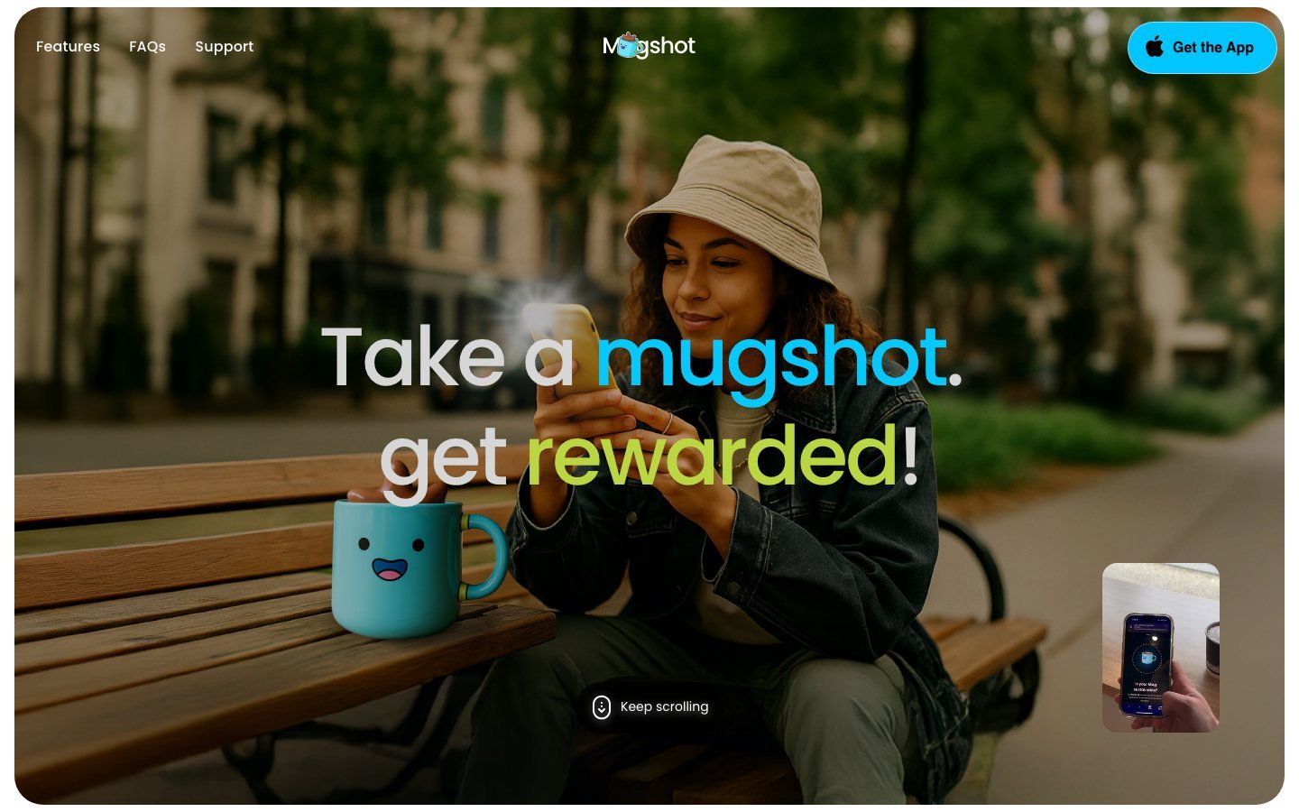 The Mugshot site, with the app showing the map of reusable cups