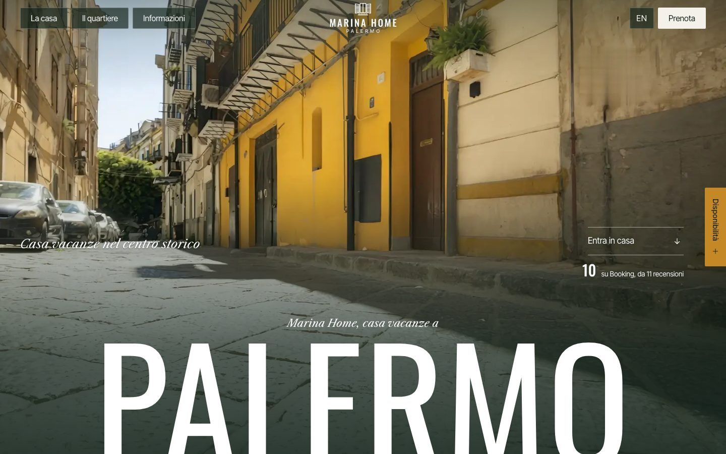 The Marina Home Palermo home page, with the alley and the word Palermo in large type