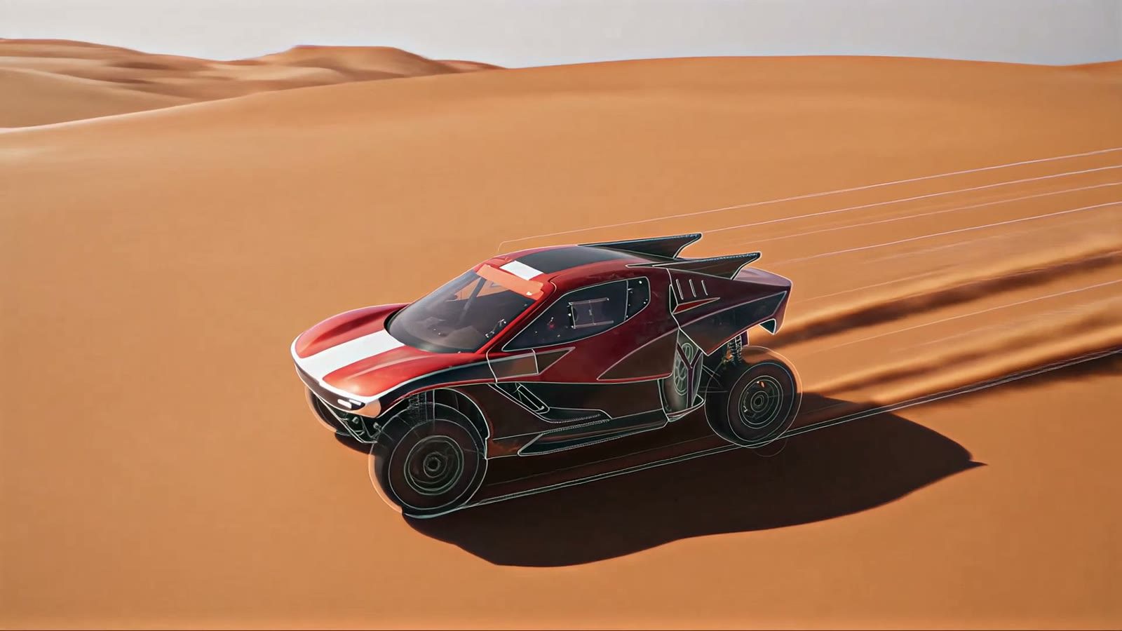 A carbon race car in a black studio, after its colour map studies