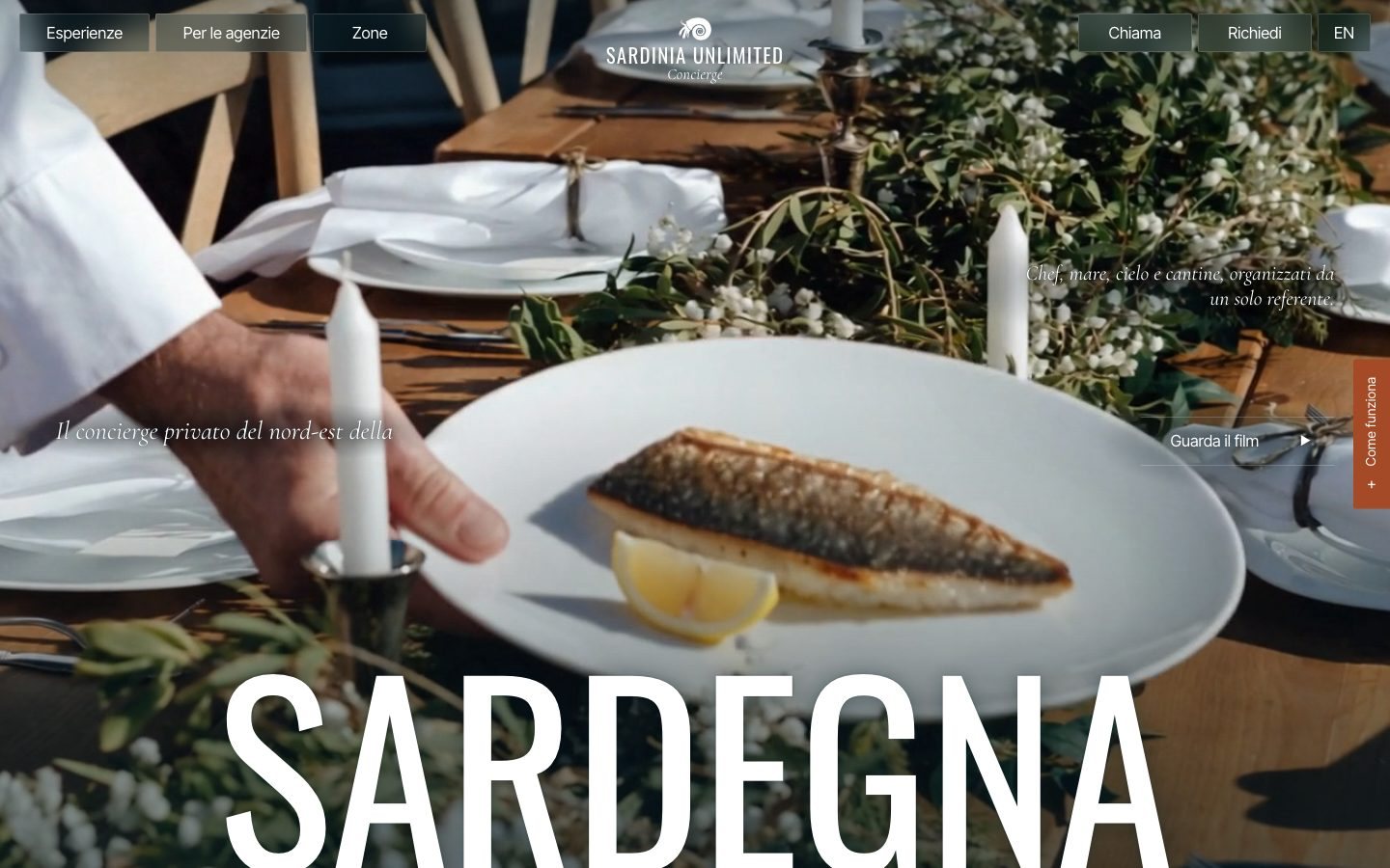 The Sardinia Unlimited home page, opening on the villa experiences