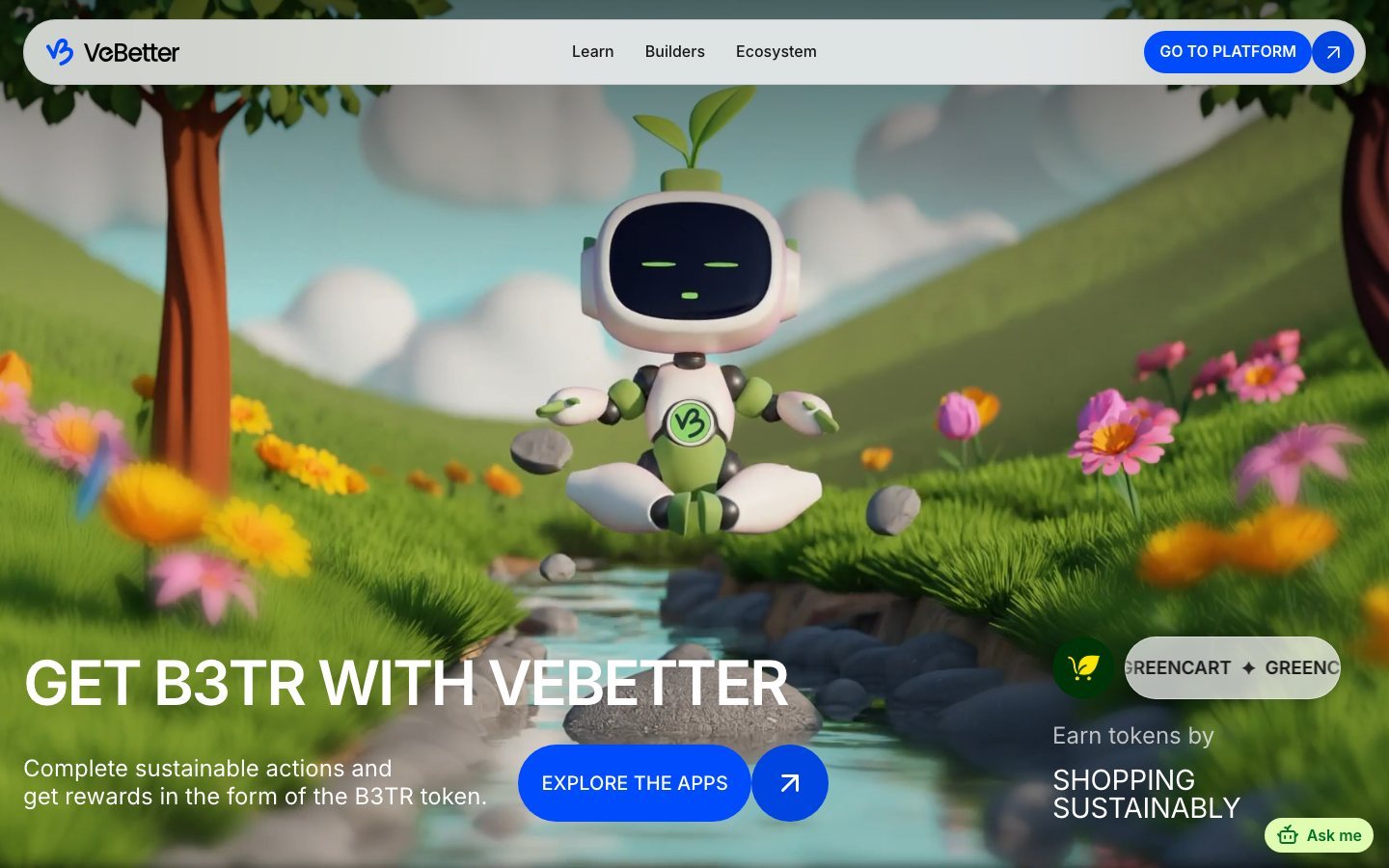 The VeBetter site, with the actions and the rewards of each app